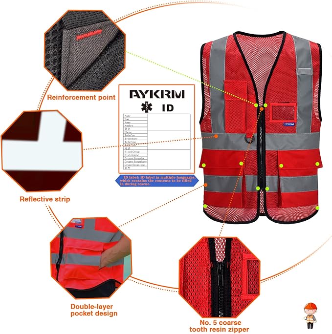 6XL 7XL 8XL red work vest with pockets Big and tall