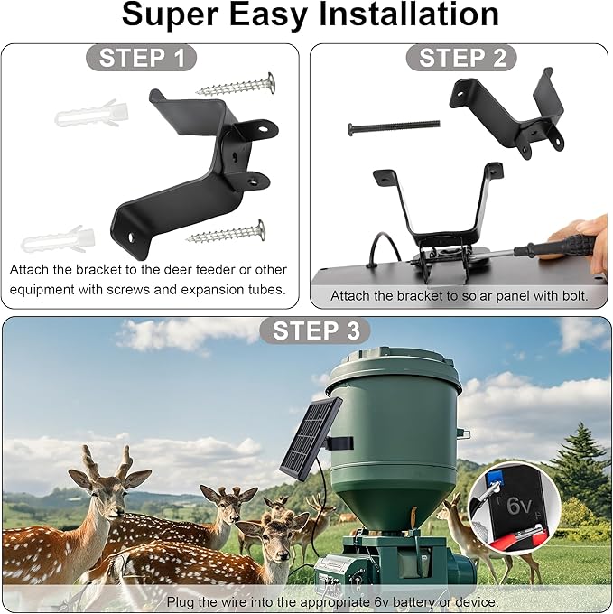 6V 4.5W High Efficiency Solar Panels Outdoor Waterproof IP65, Wall mounted Kit and Alligator Clip DC 5.5*2.1 interface Suitable for Deer Feeder, Tracking Cameras Fish Feeders, 6V Rechargeable Battery