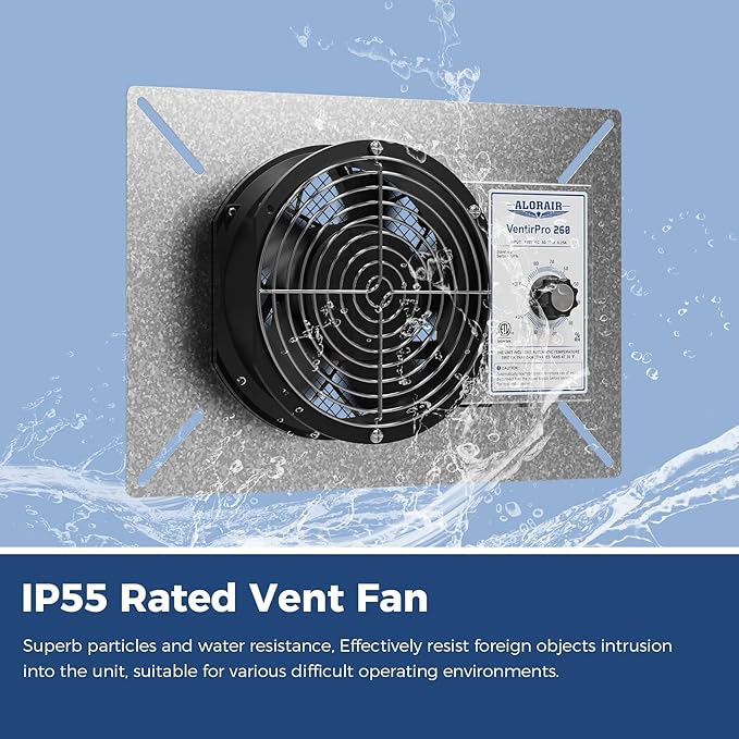ALORAIR 260CFM Crawl Space Ventilator Fan, 6.7 Inch Basement Vent Fan with Humidistat & Thermostat, IP-55 Rated Isolation Mesh for Crawlspace, Garage, Attic, Exhaust