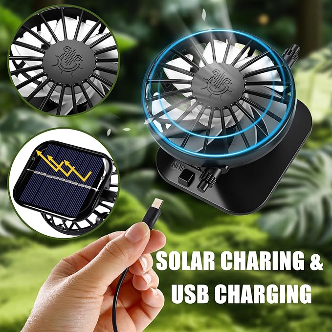 Syhood Solar Powered Fan Hat with Arm Sleeves Neck Gaiter for Men Women Outdoor Wide Brim Bucket Hat with Fan for Hiking
