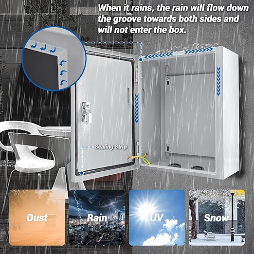 Electrical Box 12 x 10 x 6'' Steel Electrical Junction Box，NEMA 4X Steel Enclosure Box，Indoor&Outdoor Electrical Box Waterproof & Dustproof，Wall Mounted Universal，with Lock & Mounting Plate