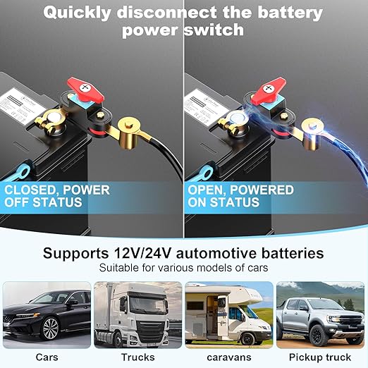 Battery Disconnect Switch, Heavy Duty Battery Shut Off Switch, Can Rotate 180, General High Current Master Battery Power Cut Isolator Kill Switch, Battery Kill Switch for Car, RV and Boat (Upgraded)