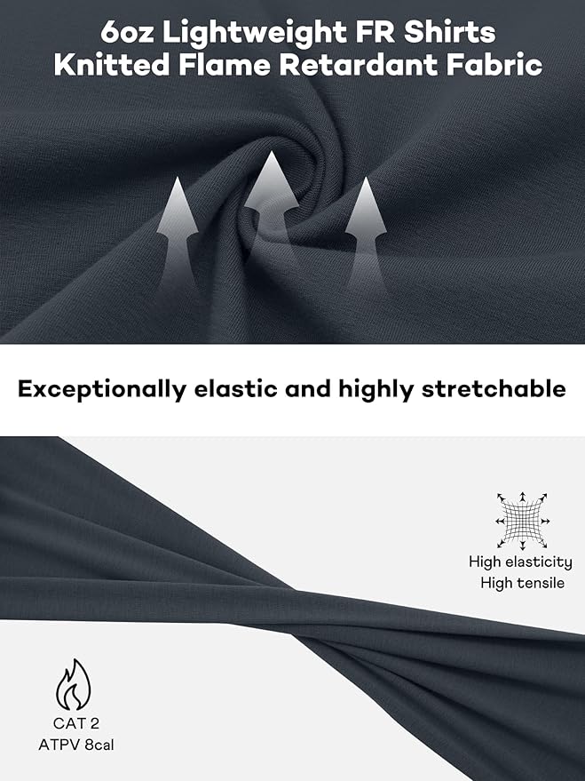 FR Shirts for Men 6oz Lightweight Stretch Work Shirt with Decorative Shoulder Stitch Design Flame Resistant Long Sleeve CAT2