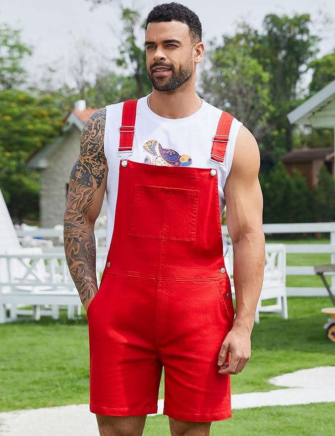 Bindefon Denim Overalls for Men Jean Shorts Jumpsuit Work Bibs Coveralls with Zipper