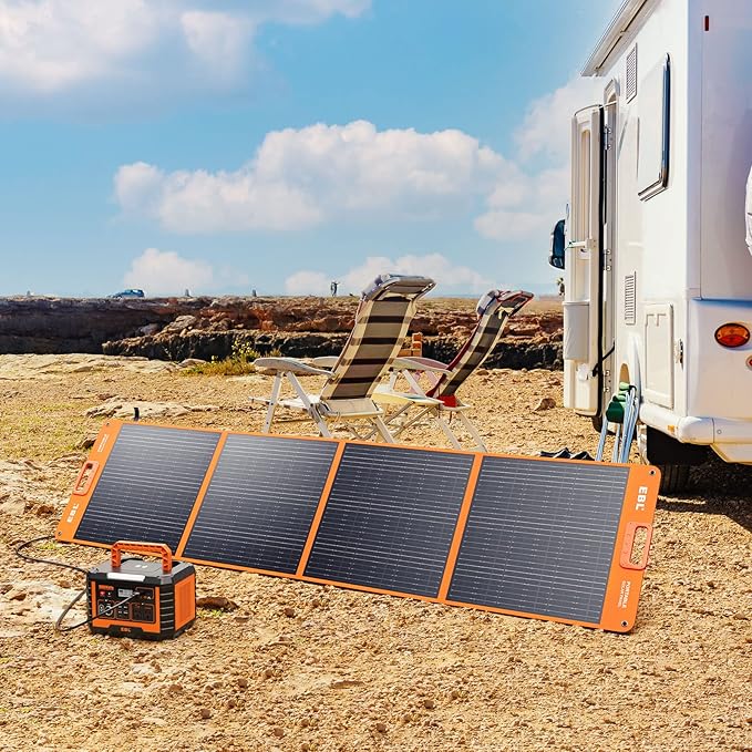 EBL 200W Portable Solar Panel for Power Station, Waterproof IP65 Foldable Solar Panel with MC-4 Anderson Output Connector for RV, Camping, Blackout