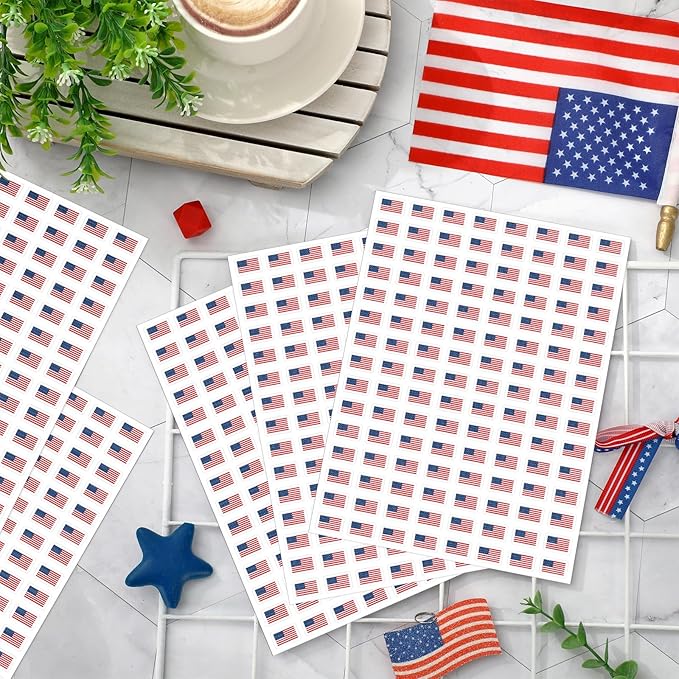 JarThenaAMCS 2400Pcs Patriotic Mini Sticker American Flag Paper Decals 4th of July Self-Adhesive Stickers for Independence Day Envelopes Scrapbook Gifts DIY Supplies, 0.5 in