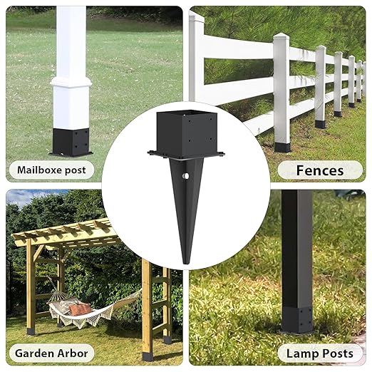 1 Pcs 6"x6" Fence Post Anchor,(Internal 5.6"x5.6"),Metal Fence Post Anchor Ground Spike 22" with Black Powder-Coated,Fence Stakes Post Base for Deck,Fence,Porch,Railing,Mailbox.