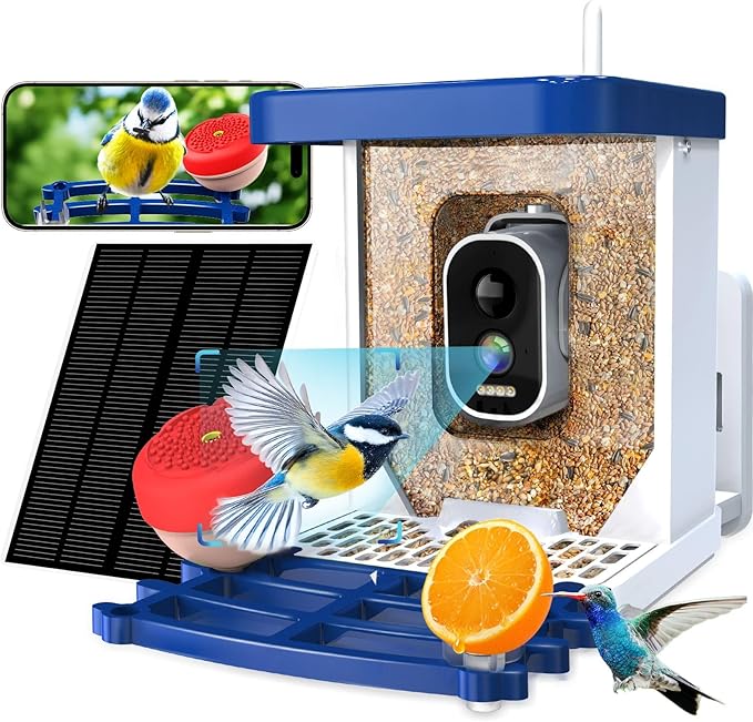 Smart Bird Feeder with Camera,2.5K HD Bird Watching Camera with AI Identify,Auto Capture Videos & Detection,Solar Powered Wireless Birdhouse for Outdoors,Ideal Gift for Family