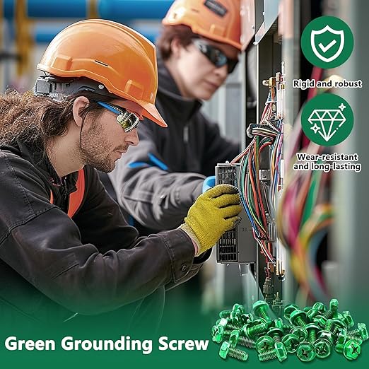 100 PCS Green Ground Screws for Electrical Box,10-32 x 3/8 Inch Combo Grounding Screw Hex Phillips Head for Junction Box and Electric Outlet