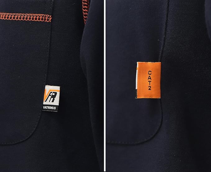 VATRENUS FR Shirts Crewneck 5.5oz Lightweight Flame Resistant 100% Cotton Men's Pre-Washed Fire Retardant Workwear
