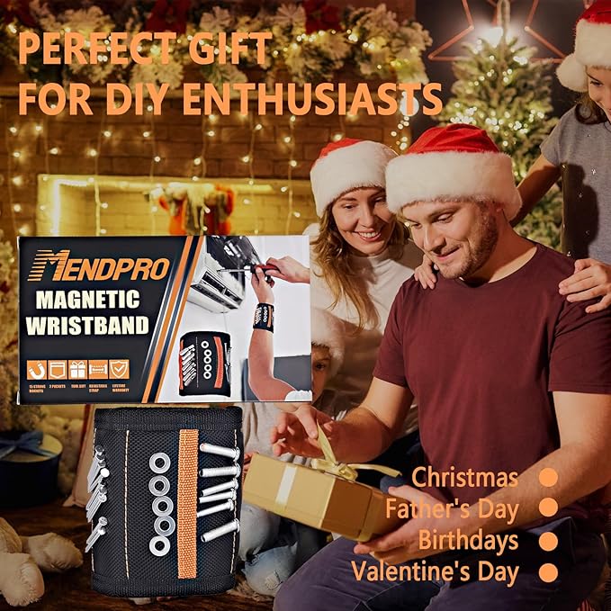 Magnetic Wristband for Tools, Screws, Nails and Drill Bits, Made from 15 Strong Magnets, Wrist Magnetic Screw Holder, Christmas Gift Ideas, Tool Gifts for Men, Dad, Husband, Grandpa, Handyman