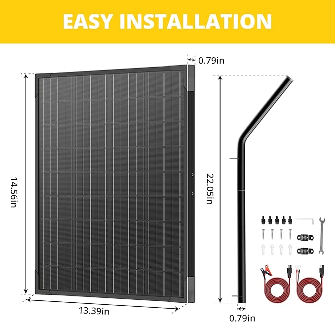 Voltset 20W 12V Solar Battery Charger & Maintainer with Built-in MPPT Charge Controller, Tubular Bracket, SAE Cables, Solar Trickle Charger 12 Volt Solar Panel for Gate Opener & Electrical Fence
