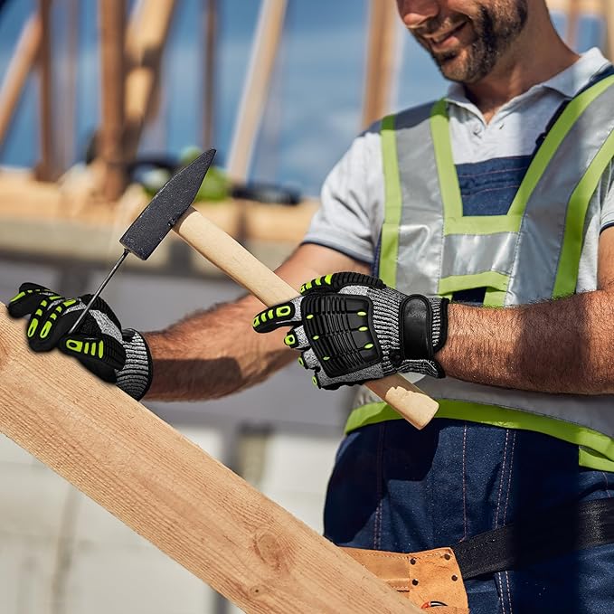 Impact Work Gloves for Men - ANSI Cut Level A5 with TPR Knuckle Guards & Shock Absorption, Nitrile Coated Palm for Maximum Grip, Heavy Duty for Construction, Warehouse, Auto Repair (2 Pairs L)