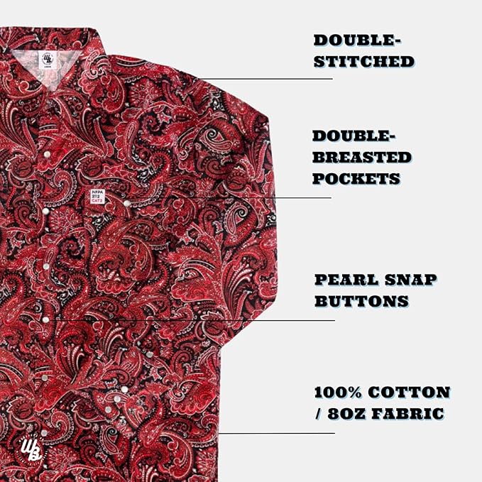 WoahBros FR Shirts for Men, 8oz Midweight Flame Resistant Welding Shirt, 100% Cotton, Pearl Snap Buttons - CAT2/NFPA2112