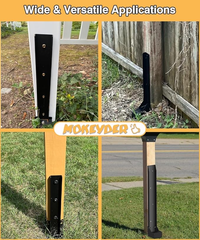 Fence Post Anchor Kit, Heavy Duty Metal Steel Post Repair Kit, Anchor Stakes Ground Spike for Repairing Tilted/Broken Wood Fence, Metal-Plate Style, 2 Packs