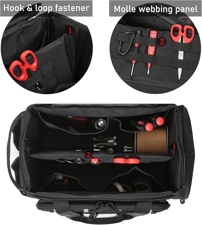 15-Inch Tool Bag Multi-purpose Tool Organizer Bag For Men with Shoulder Strap, Tactical Range Bag Work Tote for Repairman, Carpenters, Handymen (Black)