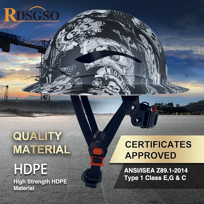 Full Brim Hard Hats ANSI/ISEA Z89.1 Type I Class E Certified 6-Point Suspension Lightweight Adjustable Safety Helmet for Construction Industrial