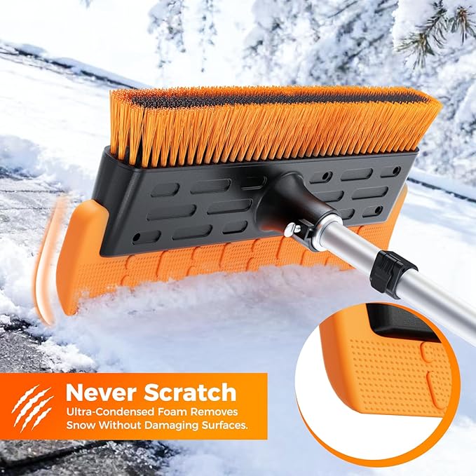 Year-Round Roof Rakes for Snow, Leaves & Moss – 16” No-Scratch Foam Blade & Roof Brush, 4.7-24ft Telescoping Snow Rake for Roof, Solar Panels, RVs & Cars, C-Shaped Push/Pull Roof Snow Removal Tool