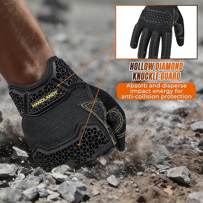 HANDLANDY Mens Work Gloves Touch screen, Utility Mechanic Gloves, Flexible Breathable Fit- Padded Knuckles & Palm