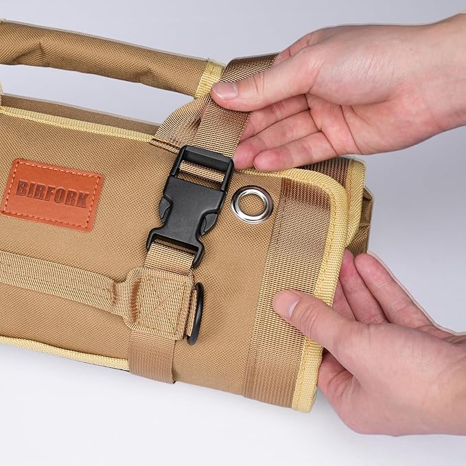 Roll Up Tool Bag, Heavy Duty Portable Tool Organizer with 2 Detachable Pouches and 4 Compartments, Water-Resistant Canvas Tool Roll for Car Garage Electrician Mechanic Handyman (Khaki)