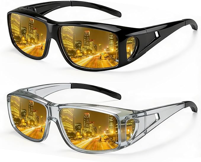 Bio-th Night Driving Glasses Anti Glare, Polarized Night Vision Glasses for Driving, HD Yellow Tint Lens for Rain, Fog & Dark