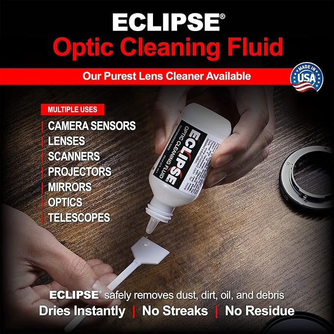 Eclipse Optic Cleaning Solution - Camera Lens and Digital Sensor Cleaner Fluid - Works with All Cameras, Binoculars, and Other Optical Products - Dropper Tip (15ml) - 0.5oz (2-Pack)