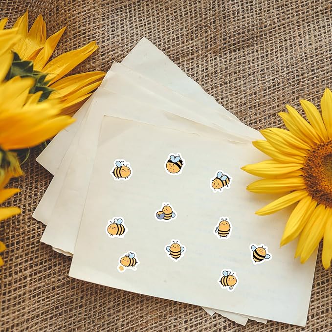 JarThenaAMCS 2400Pcs Mini Bee Sticker Cartoon Honey Bumble Paper Decal Cute Self-Adhesive Sticker for Holiday Summer Planner Reward Envelope Scrapbook DIY Party Supplies, 0.5 in