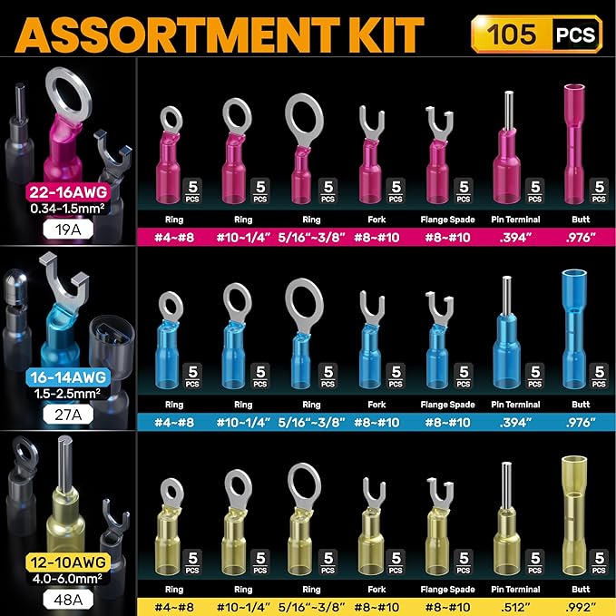 SOMELINE Crimping Tool for Heat Shrink Connectors Kit, with 21 Size Marine Grade Heat Shrink Terminals, 22-10 AWG Ratchet Crimping Pliers for Heat Shrink, Nylon and Closed End Connectors
