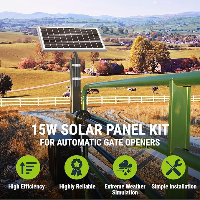 Newpowa 15W 12V 10BB Solar Panel Automatic Gate Openers, Compatible with Mighty Mule, Powered Charger Kit Mounting Bracket + Installation Tool Kit