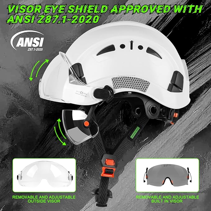 GREEN DEVIL Safety Hard Hat with Tinted & Clear Visor Vented Construction Helmet Cascos de Construccion ABS Work hardhats for Men