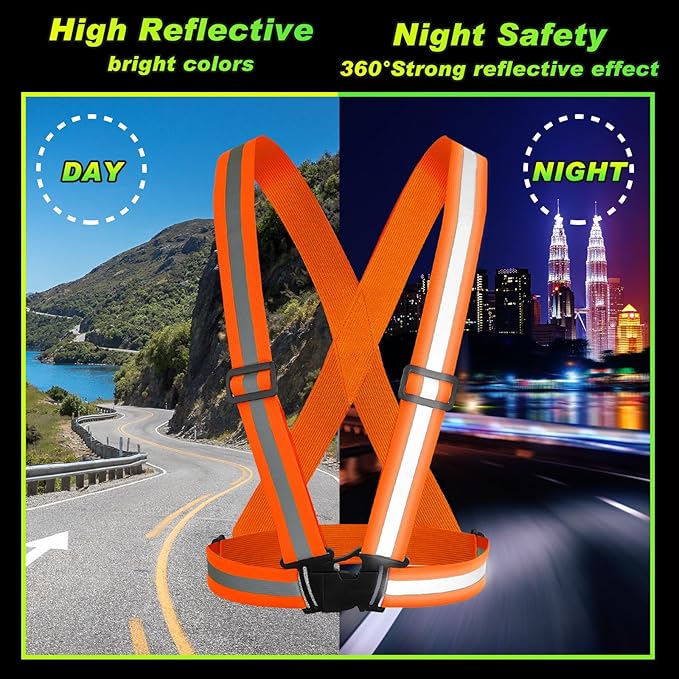 Hercicy 20 Pcs Reflective Vest High Visibility Safety Vests, Adjustable Running Gear Straps Lightweight Reflector for Construction (Orange)