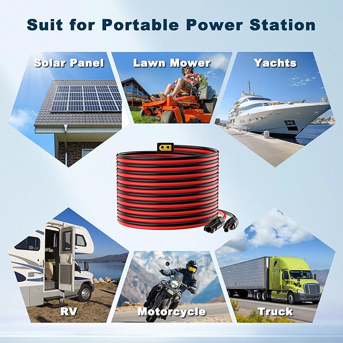 12AWG Solar Connector to XT60 Adapter Extension Cable Solar Panel to Potable Solar Power Generator/RV Foldable Solar Panel/Portable Power Station(40FT)