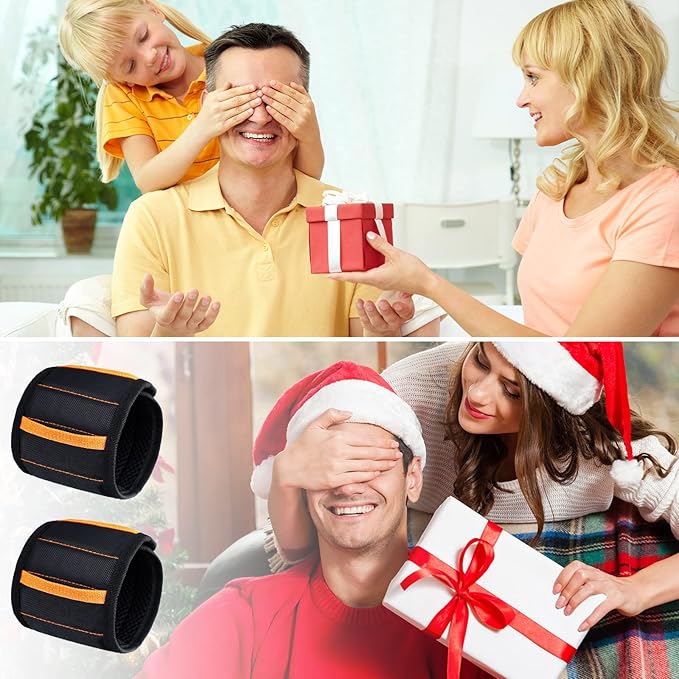 Kigeli 4 Pcs Men Magnetic Wristband Gifts for Holding Screws Men Adjustable Tools Holder Belt with 15 Magnets Tool Gift for Dad Husband Handyman Grandpa Birthday