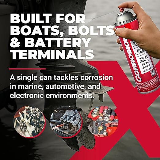 CorrosionX Rust Inhibitor, Industrial-Strength Dielectric Corrosion Prevention, Lubricant & Penetrant for Marine, Automotive, Electronics & RV Use, Protects Bolts, Cables, Engines, 4oz Applicator