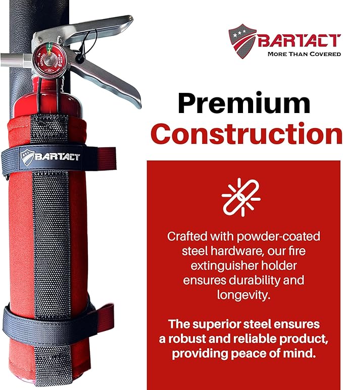 Bartact - 2.5 lb Roll Bar Fire Extinguisher Mount for Vehicle Holder, Adjustable Fire Extinguisher Holder Mount, US Made Universal Vehicle Fire Extinguisher Holder Fits All Roll Bars (Red)