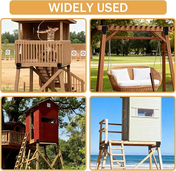4 Pcs Deer Stand Brackets 4x4 (Strengthen Support, Easy Installation), Outdoor Angle Brackets with Powder-Coated for Deer Stand, Tree House, Shooting Shack & Outdoor Platforms