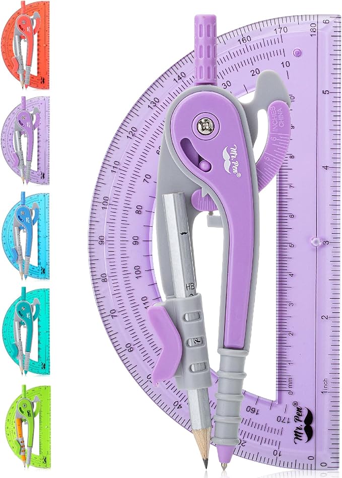 Mr. Pen- Compass and Protractor Set, Math Compass for Geometry and Drawing