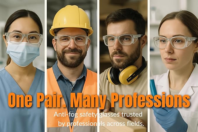 KOZIFACE E52 Anti-Fog Safety Glasses, ANSI Z87.1 Eye Protection with Side Shields, Clear Lens, Lightweight for Work, Lab DIY