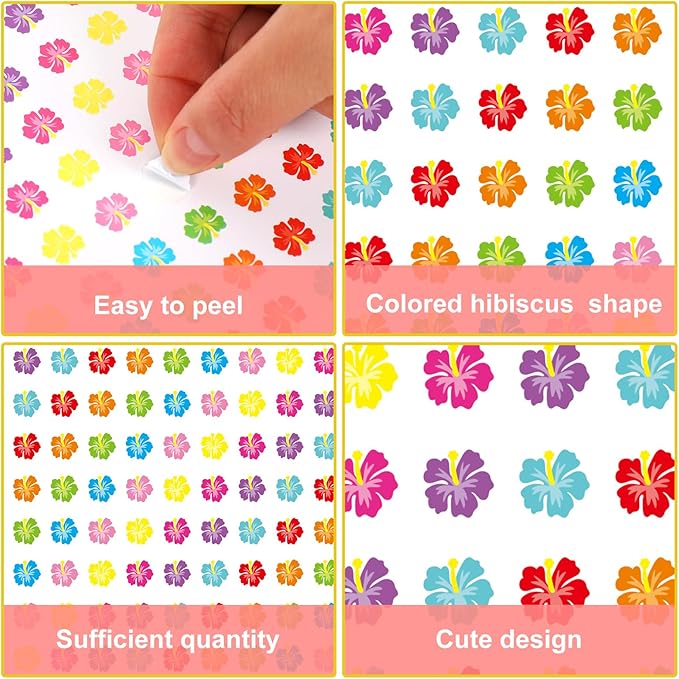 JarThenaAMCS 2400Pcs Hibiscus Flower Mini Stickers Summer Tropical Floral Adhesive Label Decals for Hawaiian Luau Party DIY Crafts Envelope Scrapbook Supplies, 0.5 Inch