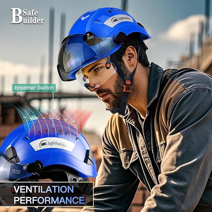 Construction Safety Helmet with Build-in Visor ABS Hard Hat with Visor Adjustable Ventilation Hardhats Work Head Protection ANSI/ISEA Z89.1