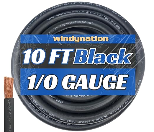 WNI 1/0 Gauge 10 Feet Black 1/0 AWG Ultra Flexible Welding Battery Copper Cable Wire - Made in The USA - Car, Inverter, RV, Solar