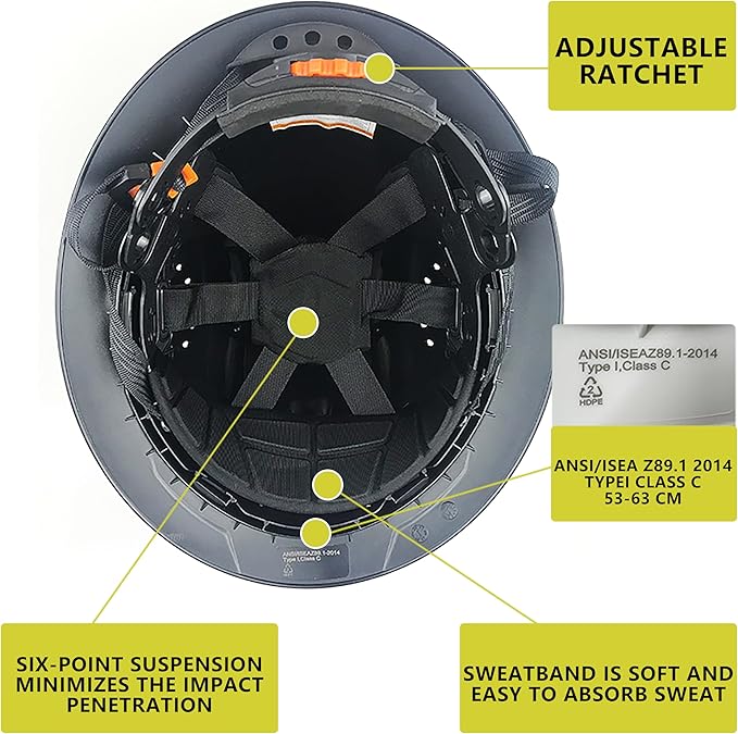 Hard Hat Full Brim Hardhats Safety Helmet Hydro Dipping HDPE ANSI Type Ⅰ Class C Certified ANSI Z89.1 Construction Work Industrial Vented