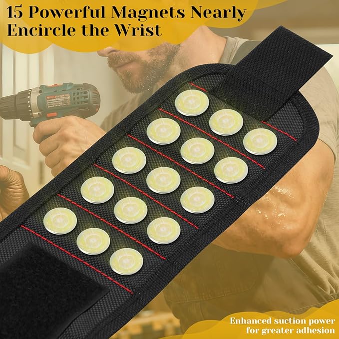 Magnetic Wristband for Tools,Stocking Stuffers for Men,Heavy Duty 15 Magnet for Hands-Free DIY & Construction,Holds Screws,Nails,Bits - Ideal Gift for Dad Husband Boyfriend