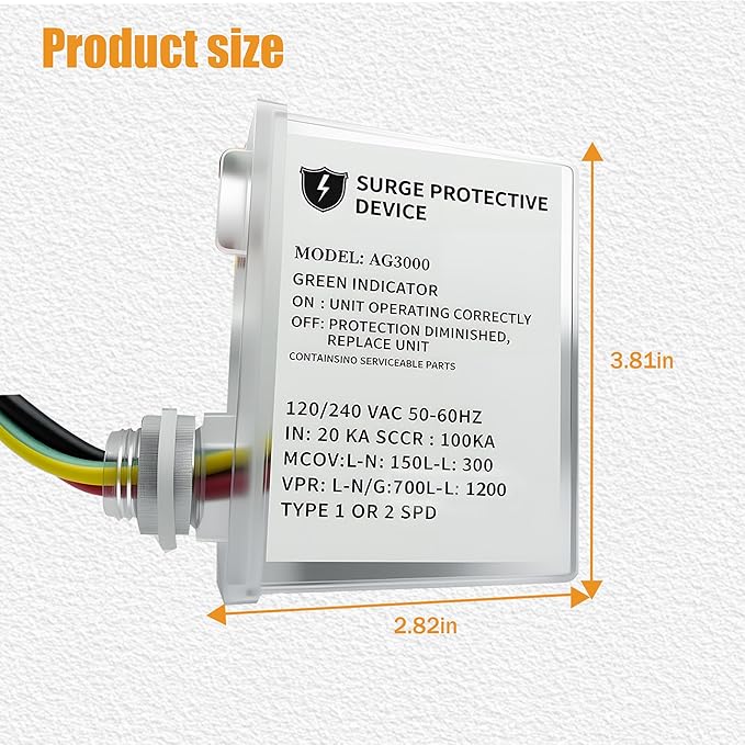 120/240 VAC Universal HVAC Surge Protective Device - Comprehensive Surge Protection,Protector with TPMOV Technology for AG3000,Waterproof Enclosure,Lightning Protection
