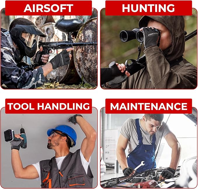 HANDLANDY Fingerless Work Gloves for Mens & Women, Uwrist Half Finger Shock-Absorbing Breathable Glove