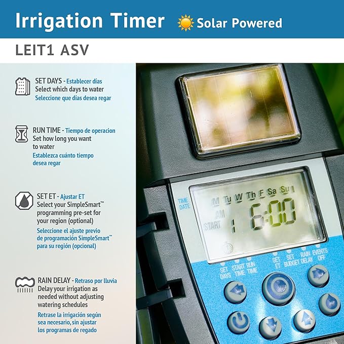 DIG LEIT 1 ASV.075 Solar Irrigation Controller with 3/4" Anti Siphon Valve | Solar-Powered, Smart Programming | Ideal for Drip & Sprinkler Systems in Residential & Commercial Irrigation (Weatherproof)