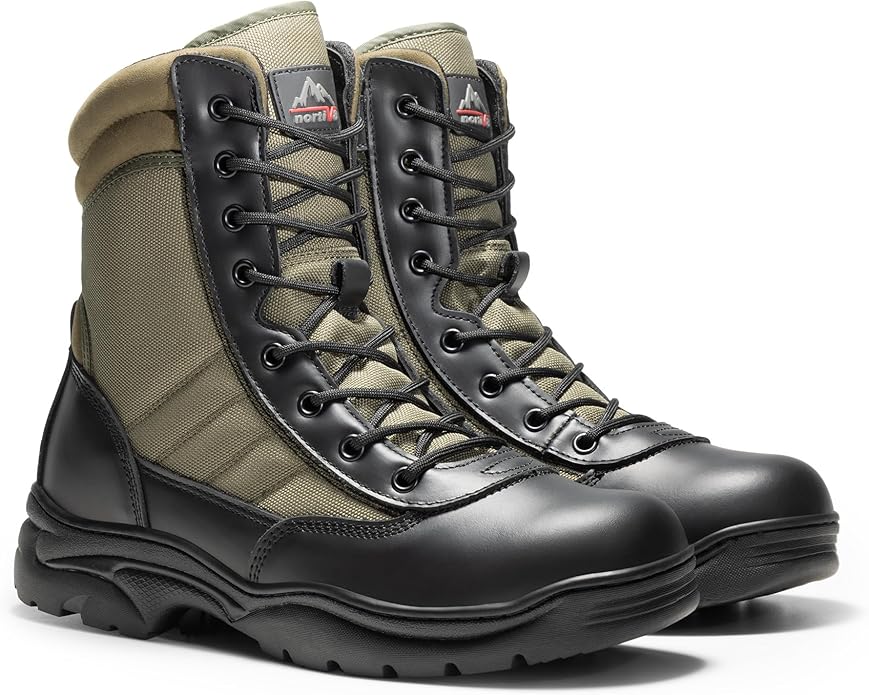 NORTIV 8 Men's Military Tactical Work Boots Side Zipper Leather Motorcycle Combat Boots Trooper