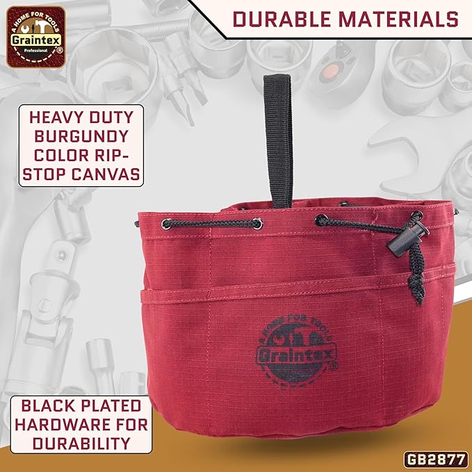 Graintex 18 Pockets Grab Bag Rip-stop Canvas Drawstring Closure, Small Part Organizer Pouch, Small Tools, Screws, Parts, Parachute Tool Bag for Efficient Storage - Burgundy
