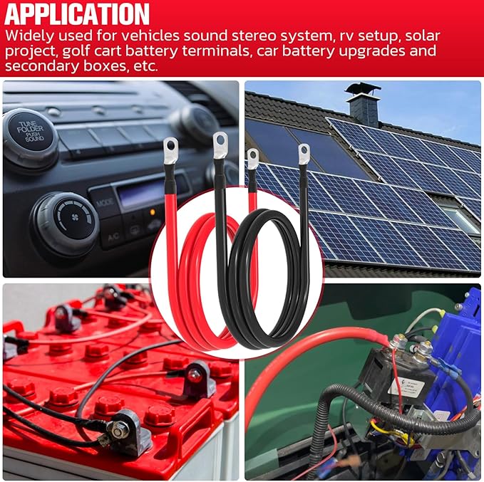 2 AWG Battery Cable 2AWG Gauge Battery Inverter Cables for Automotive Solar Marine Boat RV Car Motorcycle (2 AWG, 5FT, 3/8")