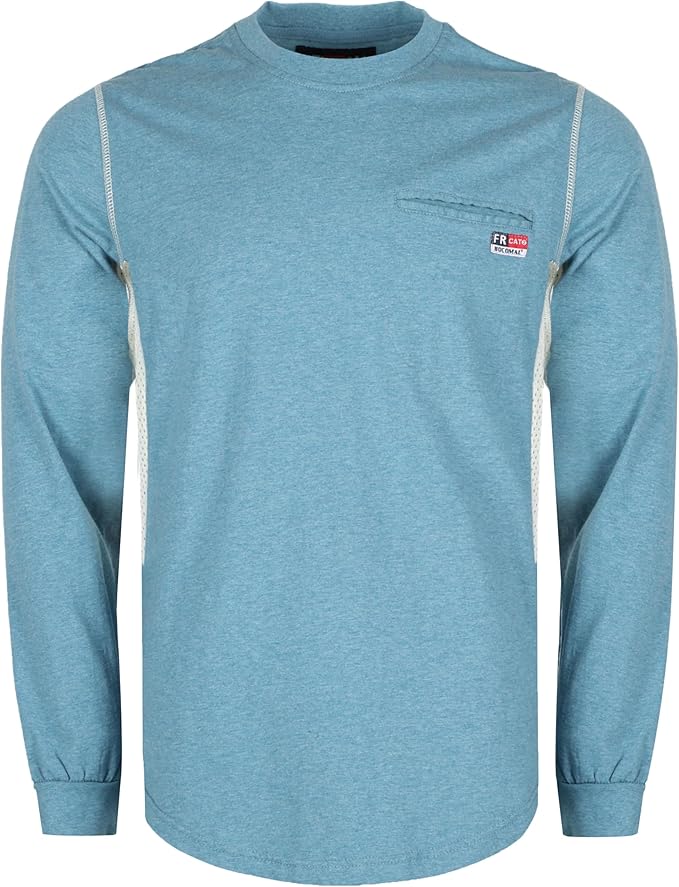 BOCOMAL FR Shirts for Summer Breathable Vented Design 6oz Heather Jersey Flame Resistant Long Sleeve Crew T Shirt